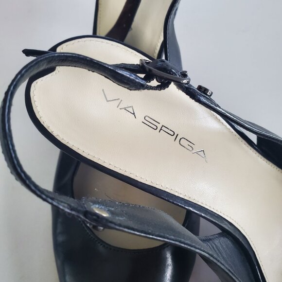 Via Spiga Black Leather Kitten Heel Slingback Heels  9.5M - Picture 6 of 13